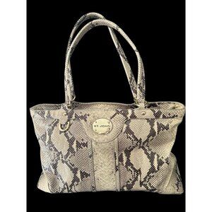 St John PYTHON Snakeskin Tote Handbag 16"x10"x6" Purse Double Handle Vintage Y2K